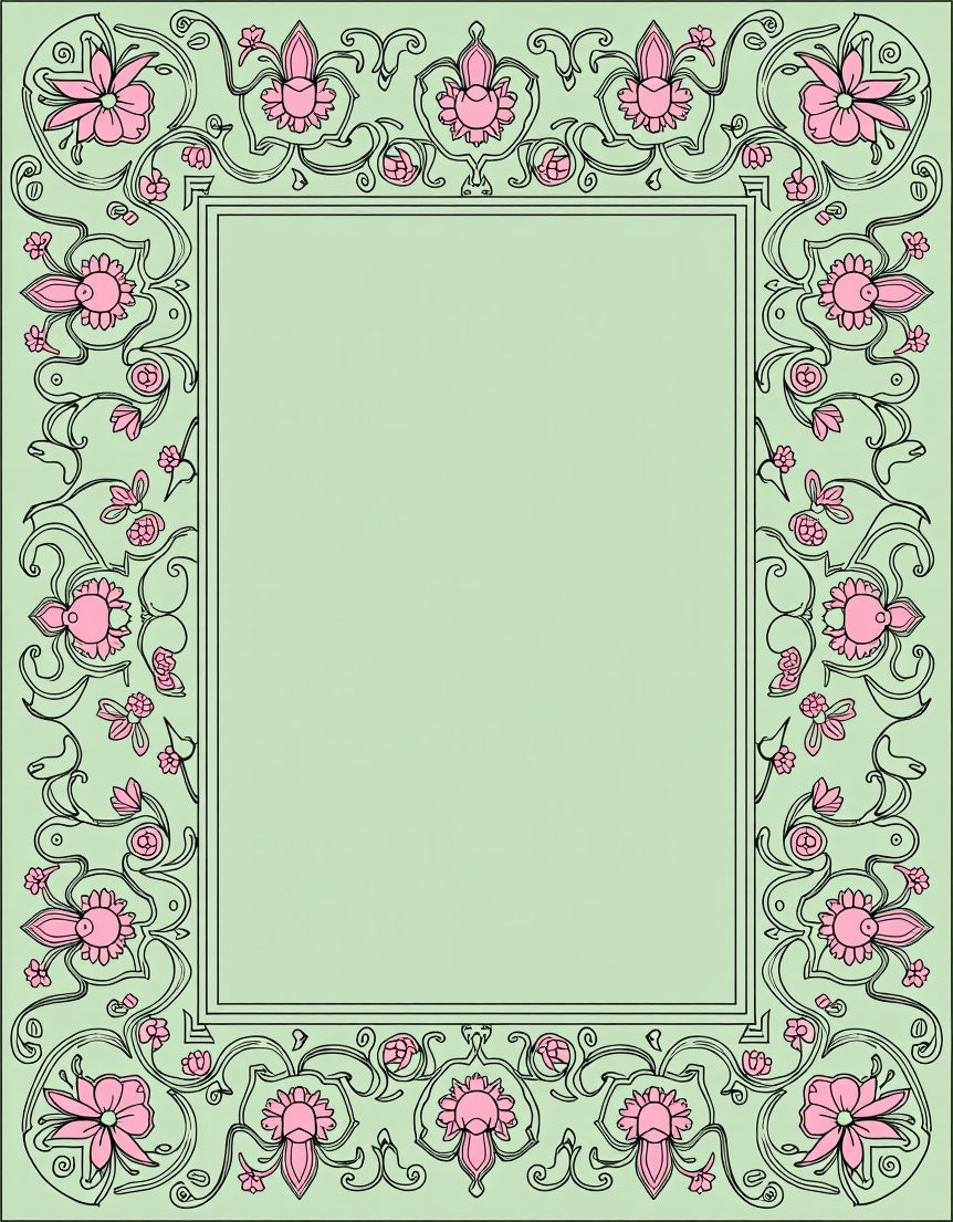 Pastel Pink Floral Vine Border Rug