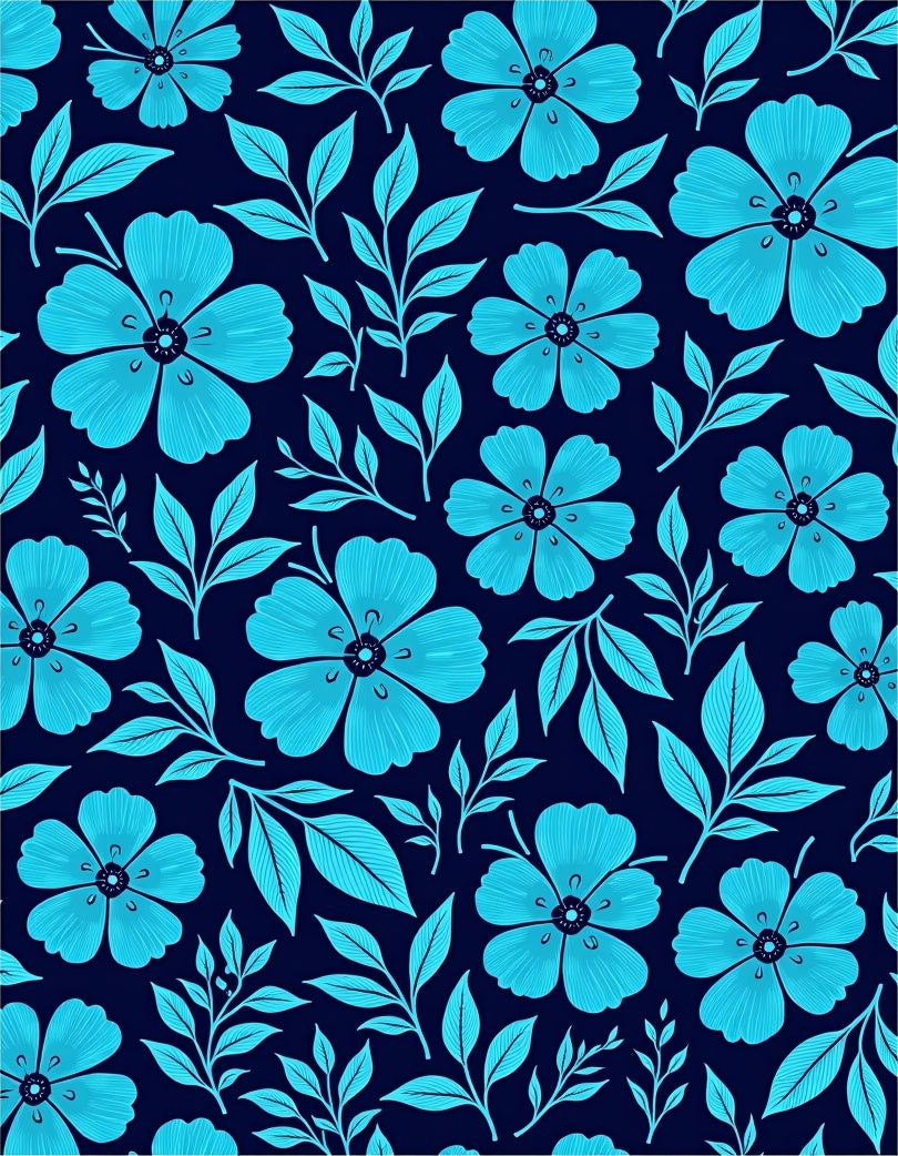 Bright Cyan Floral Dark Pattern Rug