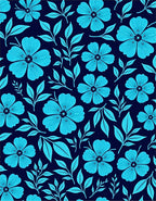 Bright Cyan Floral Dark Pattern Rug