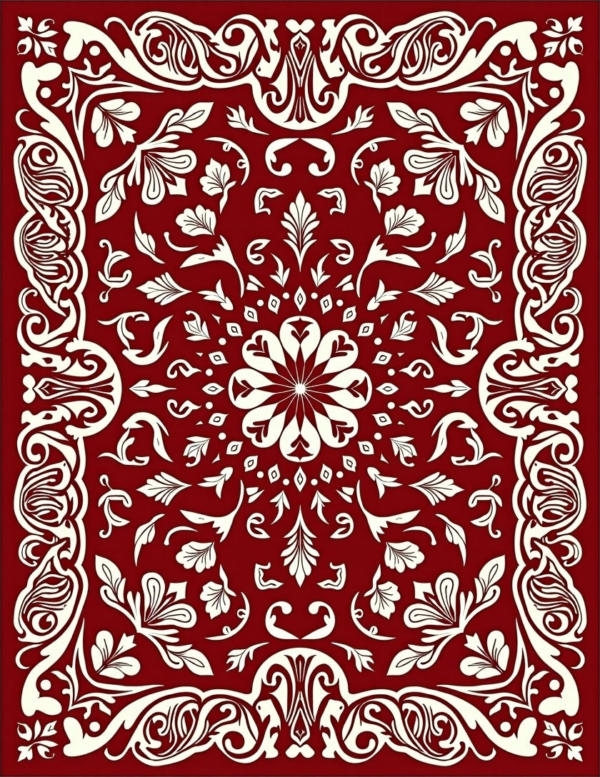 Rich Red Floral Swirl Pattern Rug