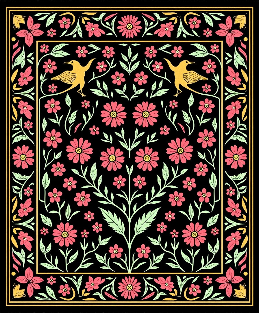 Floral Bird With Yellow Accents Design Rug