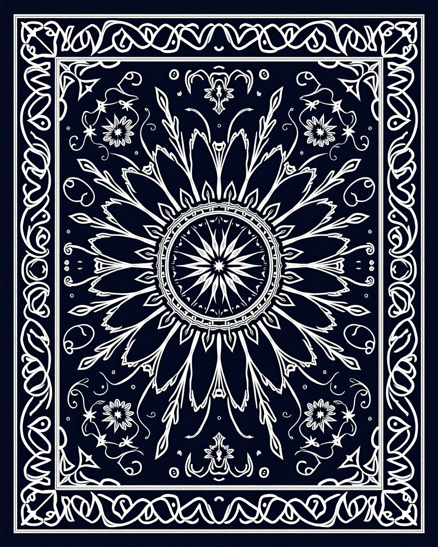 Ornate White Floral Mandala Rug