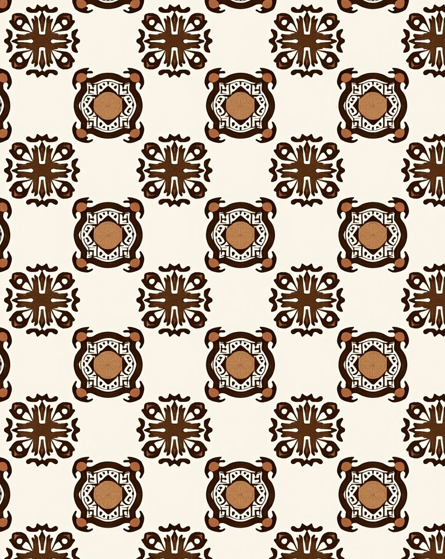 Geometric Brown White Floral Pattern Rug