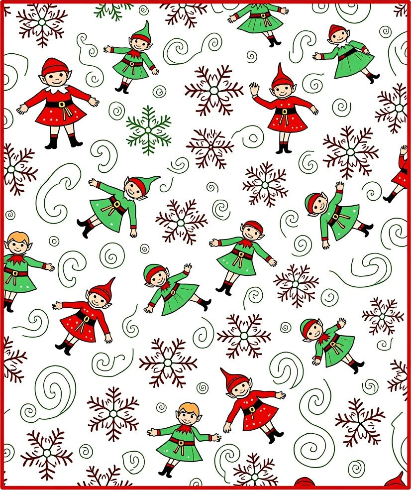 Christmas Elves Snowflakes Swirls Medley Rug