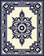 Elegant Navy Floral Center Medallion Rug