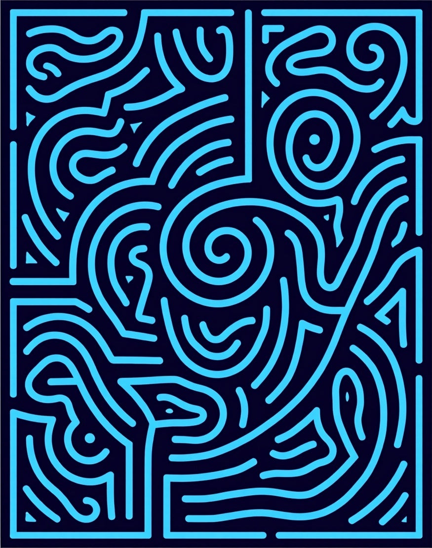 Abstract Blue Maze Pattern Rug
