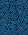 Abstract Blue Maze Pattern Rug