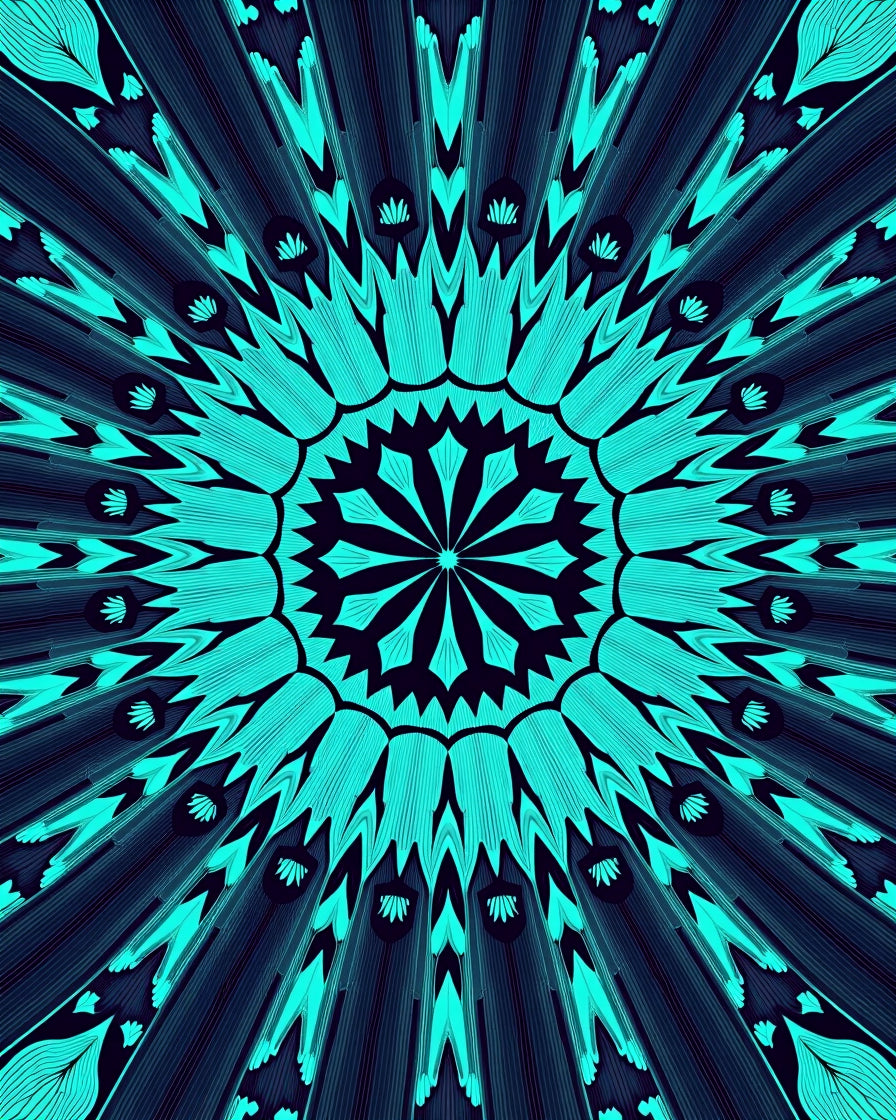 Turquoise Radiating Floral Sunburst Pattern Rug
