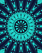 Turquoise Radiating Floral Sunburst Pattern Rug