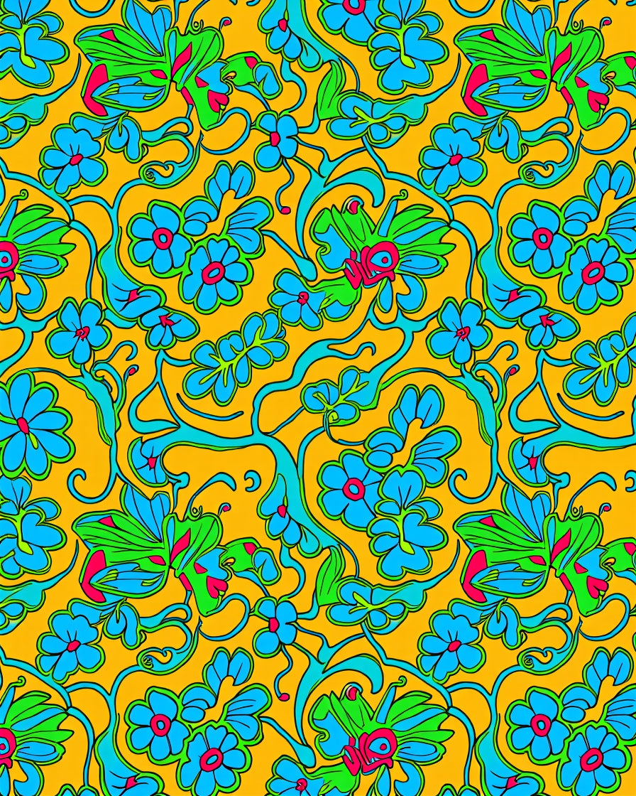Groovy Blue Floral Swirl Design Rug