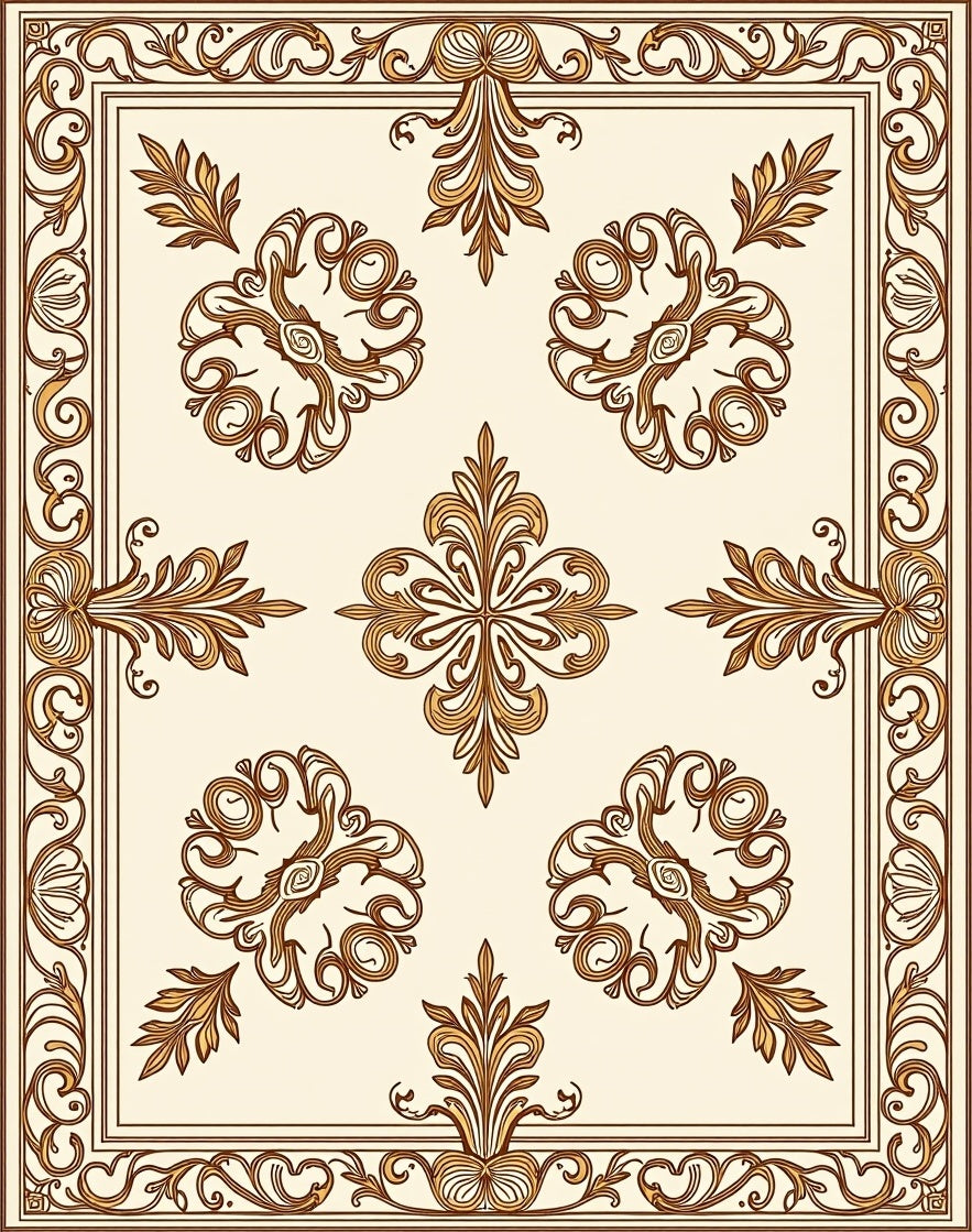 Ornate Floral Scrollwork Design Rug