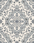 Grey Cream Damask Floral Pattern Rug