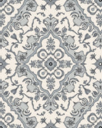 Grey Cream Damask Floral Pattern Rug