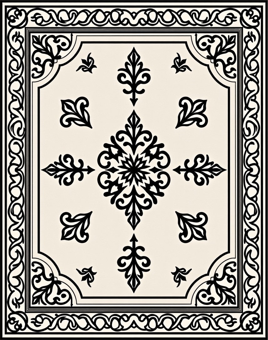Classic Ornate Black Floral Damask Rug