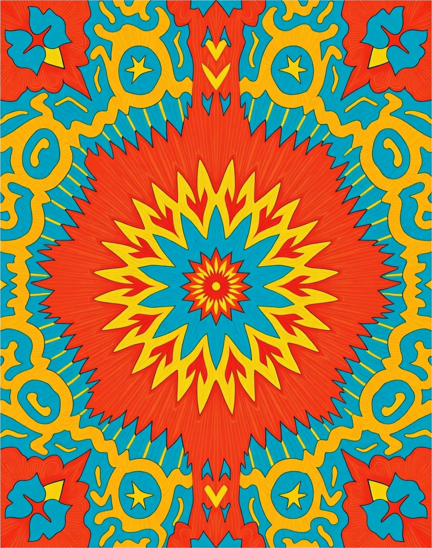 Vibrant Psychedelic Starburst Mandala Design Rug