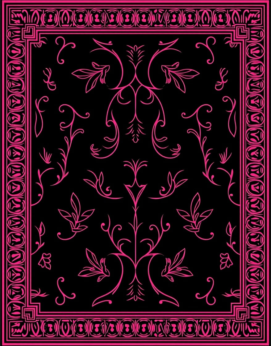 Bold Hot Pink Floral Frame Design Rug