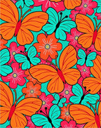 Orange Butterfly Flower Pattern Rug