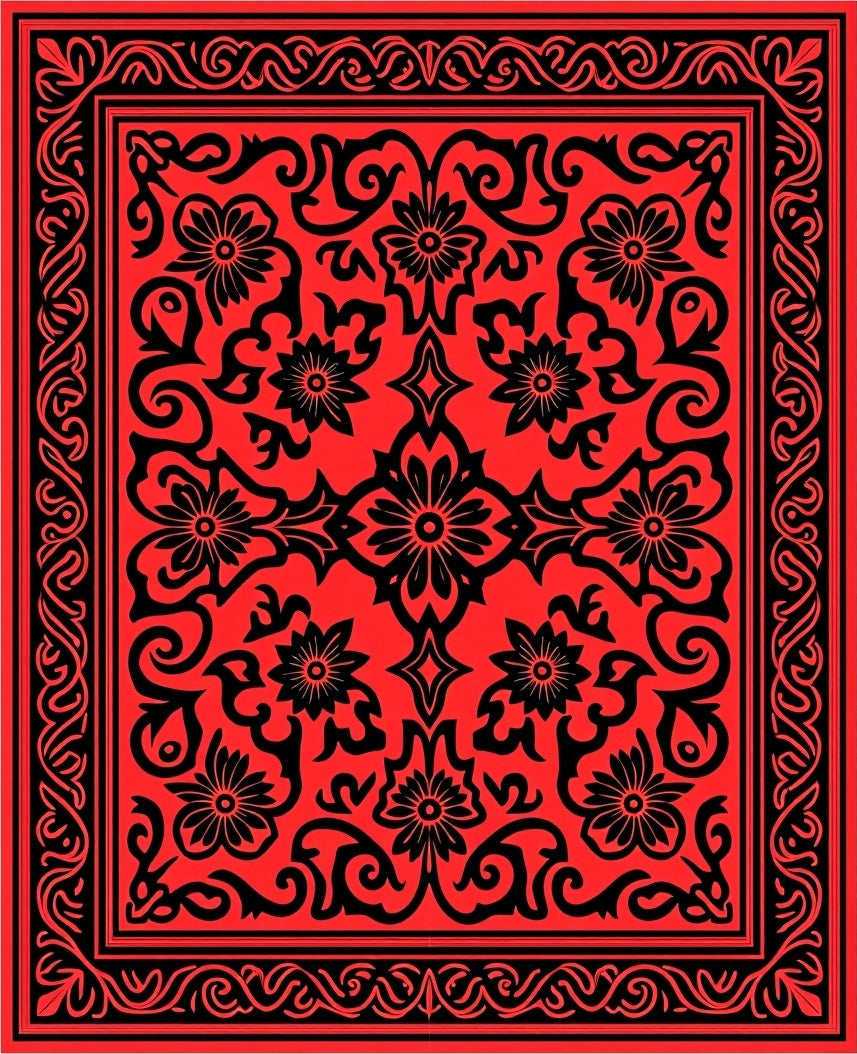 Bold Floral Red Black Pattern Design Rug