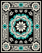 Bold Floral Border With Teal Accents Rug