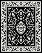 Intricate Black Ivory Floral Pattern Square Rug