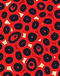 Red Black Abstract Oval Pattern Rug