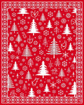Red White Christmas Tree Snowflake Border Rug