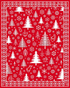 Red White Christmas Tree Snowflake Border Rug