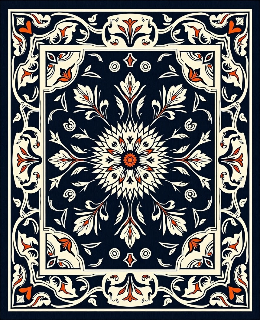 Intricate Floral Scrollwork Graphic Rug