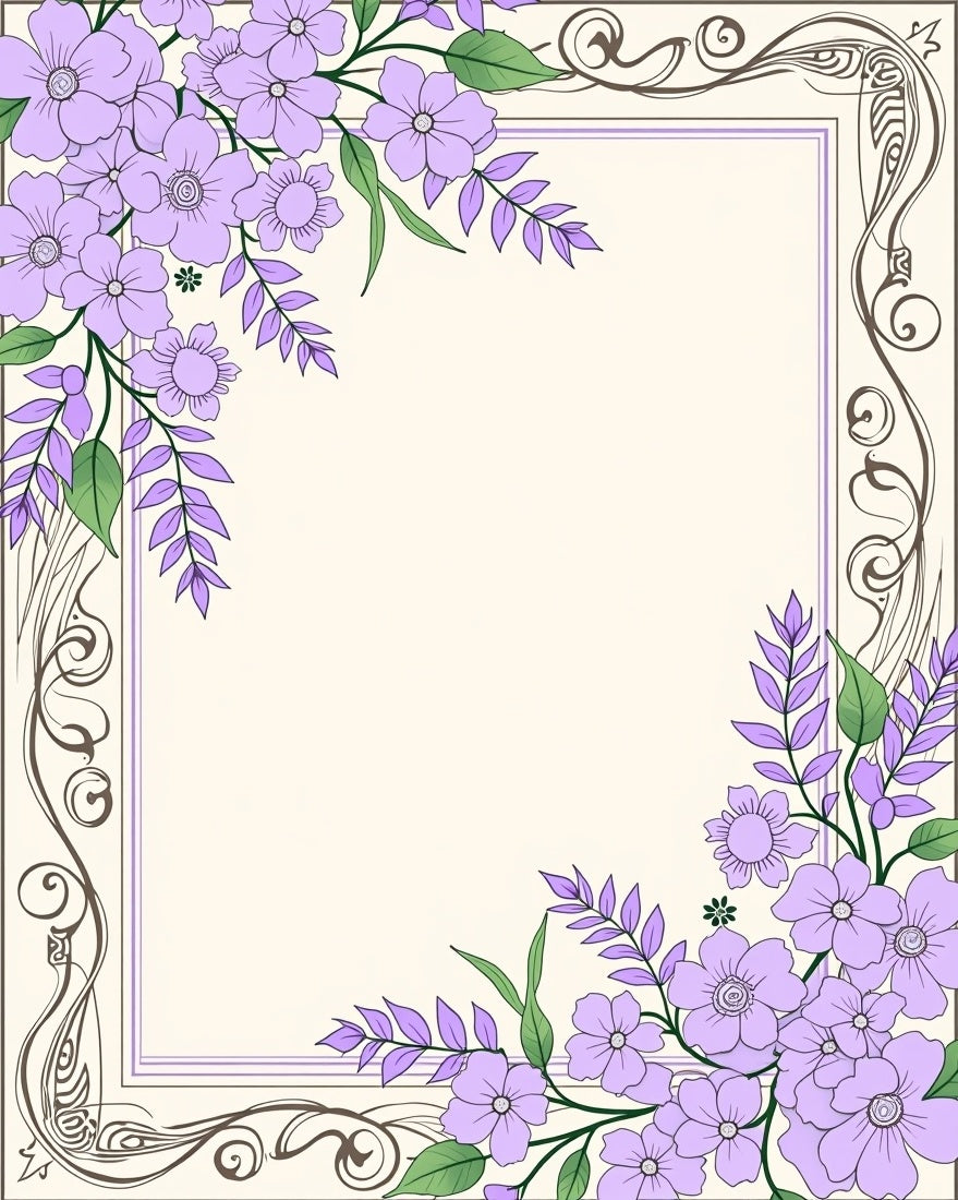 Lavender Floral With Ornate Border Rug