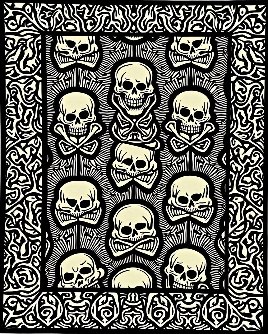 Bold Black And White Skull Scrape Rug