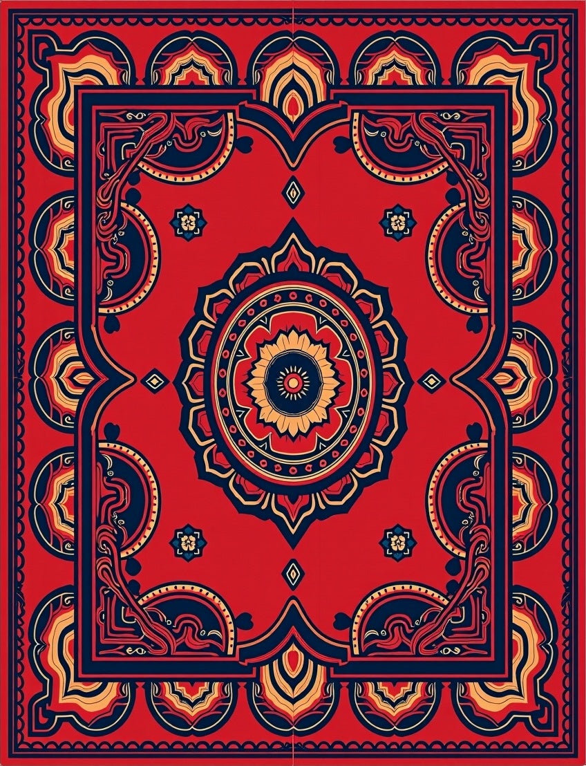 Red Bold Mandala Patterned Rug