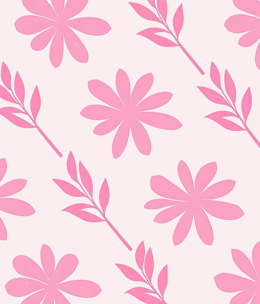 Pink Floral Leaf Pattern Rug