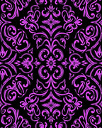 Vibrant Pink Floral Damask Black Rug