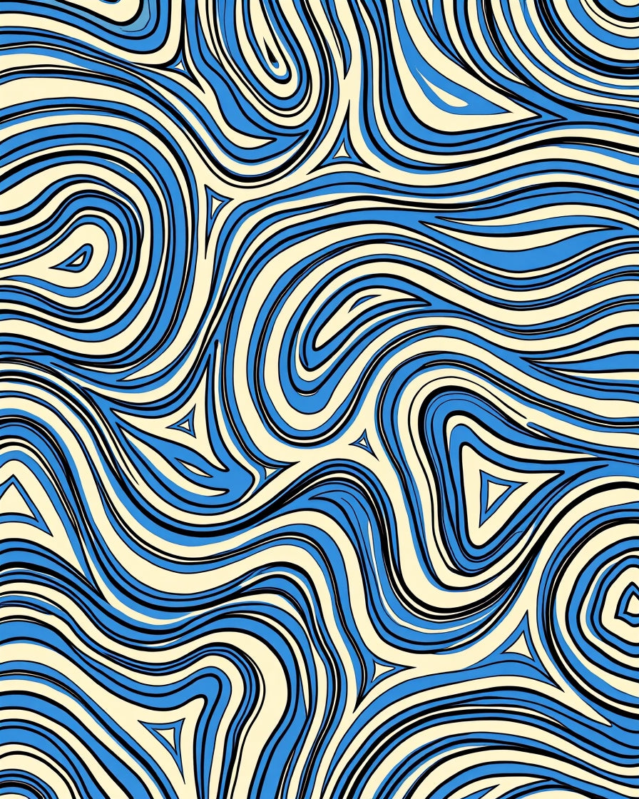 Curved Blue Cream Swirl Pattern Rug