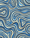 Curved Blue Cream Swirl Pattern Rug