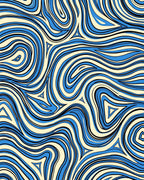 Curved Blue Cream Swirl Pattern Rug