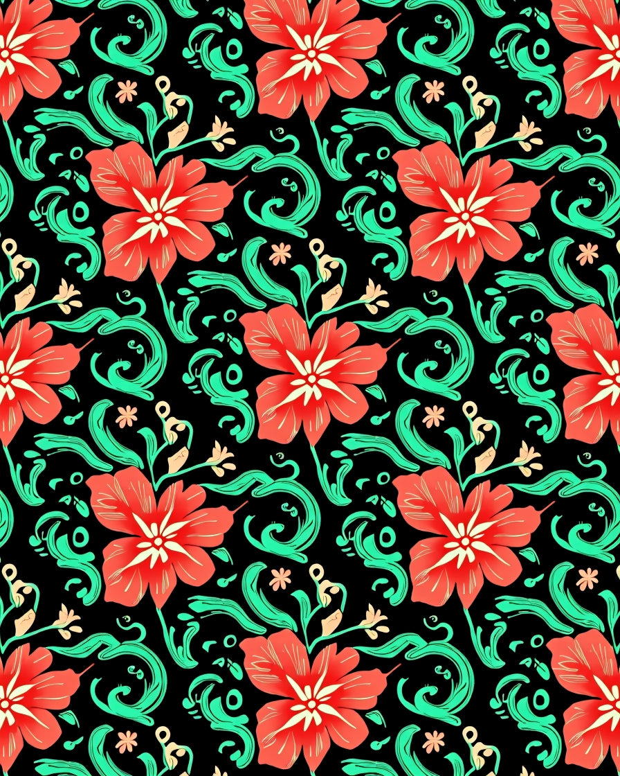 Vibrant Red Floral Swirl Pattern Rug