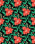 Vibrant Red Floral Swirl Pattern Rug