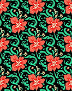 Vibrant Red Floral Swirl Pattern Rug
