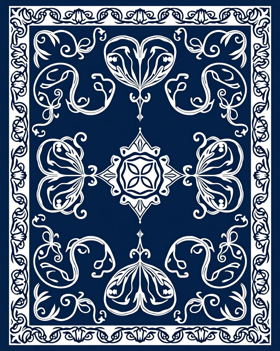 Elegant White Floral Scrollwork Design Rug
