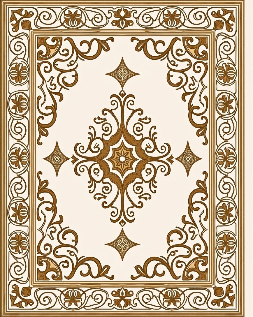 Ornate Brown Gold Floral Design Rug