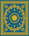 Blue Yellow Sunburst Medallion Border Rug