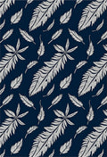 Navy White Feathered Foliage Rug