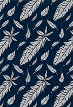 Navy White Feathered Foliage Rug
