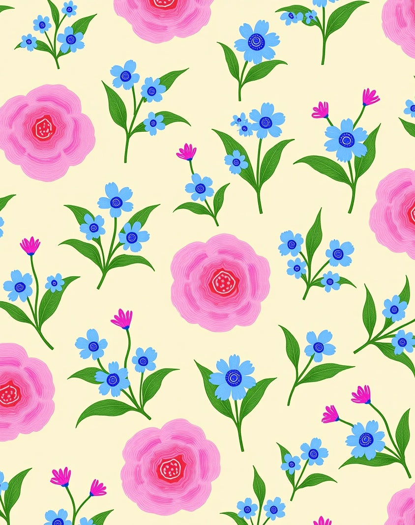 Whimsical Pink Blue Floral Pattern Rug