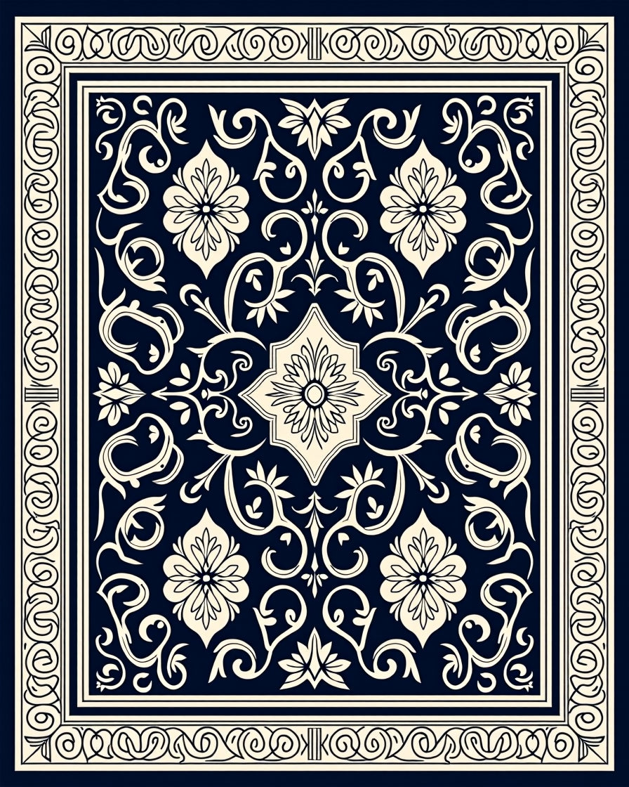 Classic Floral Scrollwork Damask Rug