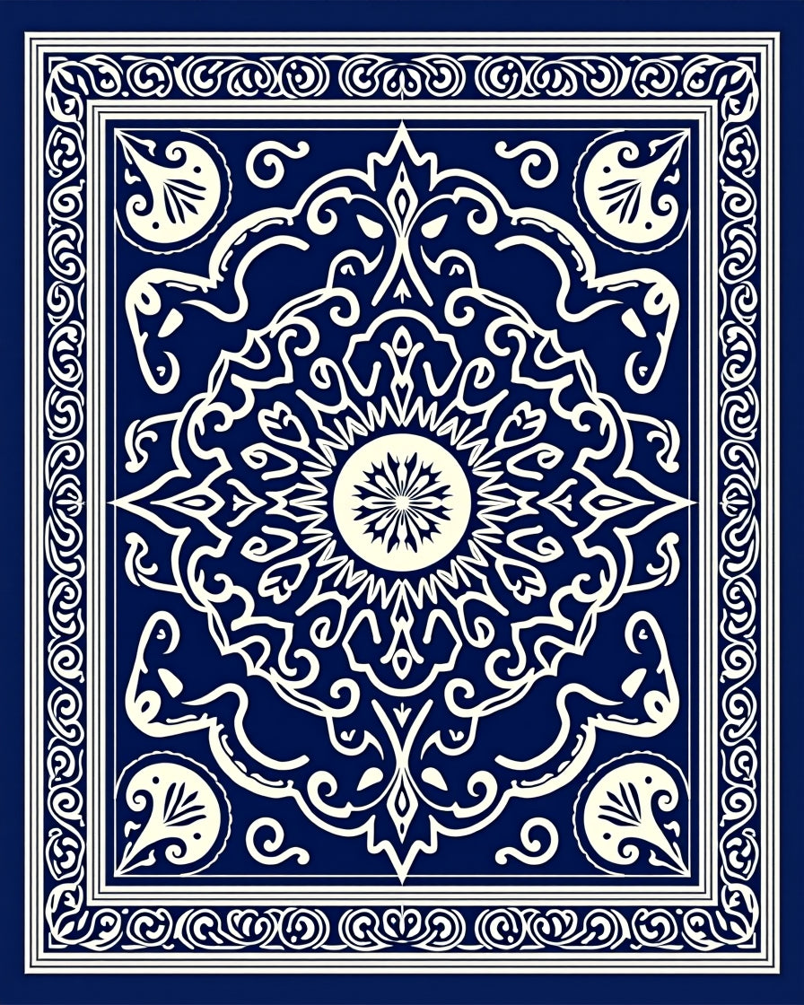 Blue Ivory Intricate Mandala Design Rug