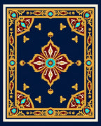 Ornate Gold Floral Patterned Rug