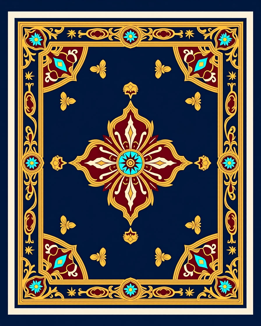 Ornate Gold Floral Patterned Rug