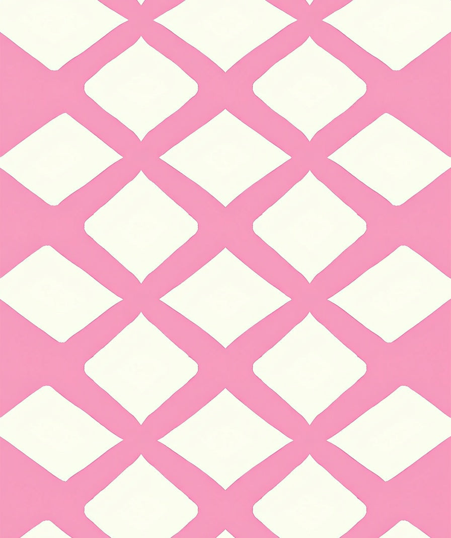 Pink White Lattice Geo Print Rug